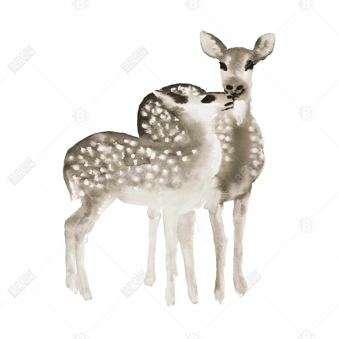 Sepia Fawns Love - Brown Animals Bedroom Canvas Home Decor