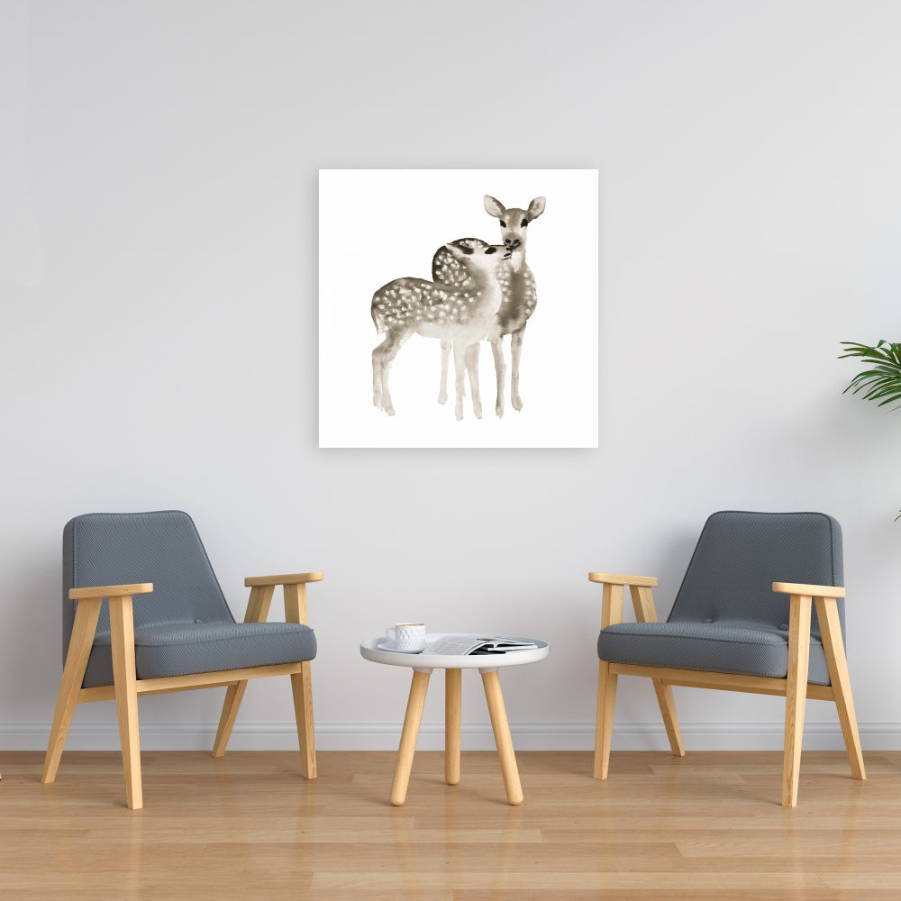Sepia Fawns Love - Brown Animals Bedroom Canvas Home Decor