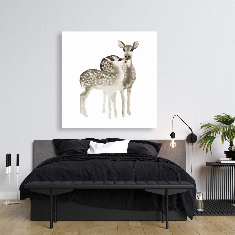 Sepia Fawns Love - Brown Animals Bedroom Canvas Home Decor