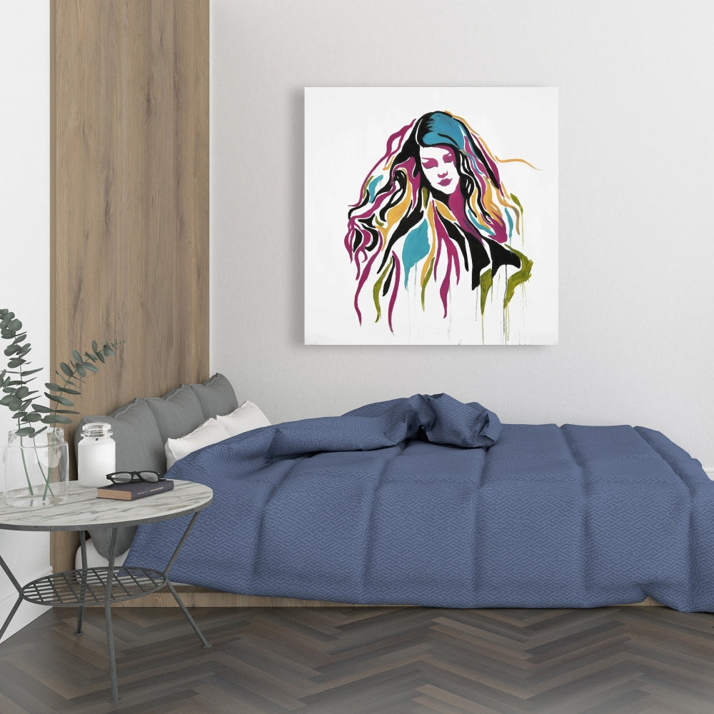 Toile jaune aux formes rétro - Décoration d'intérieur avec graffiti féminin
