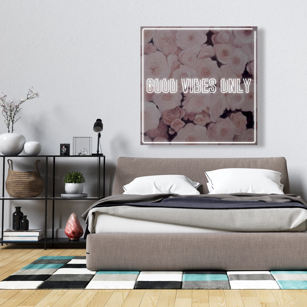 Modern White Canvas - Good Vibes Only Roses | Home Decor