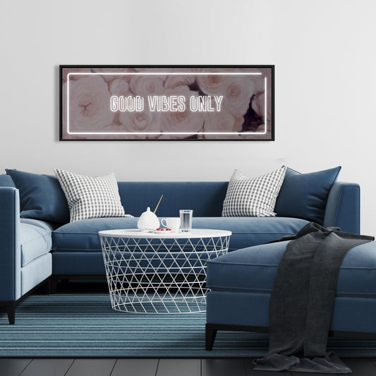 Toile encadrée blanche « Good Vibes Only Roses » | Décoration d'intérieur
