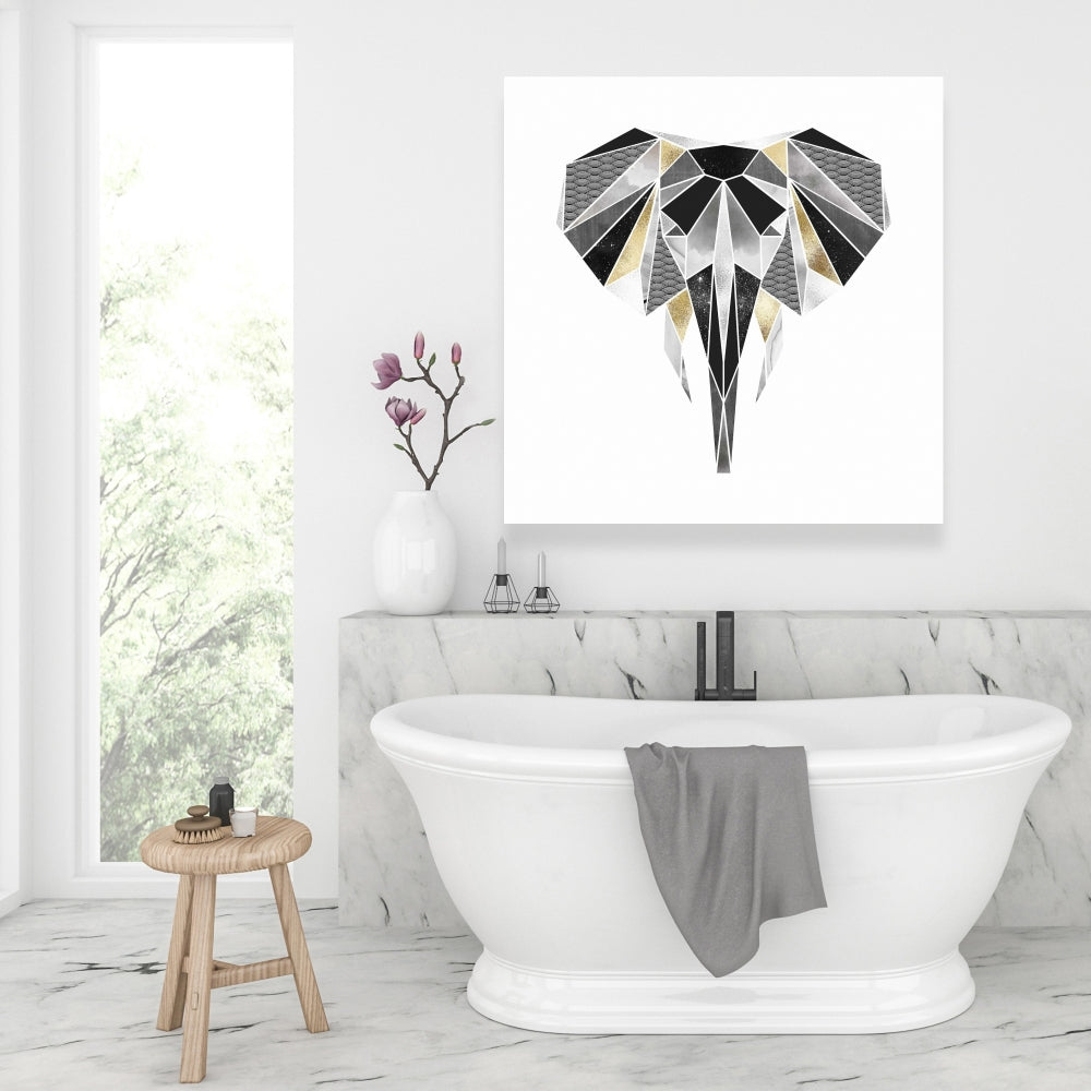 Geometric Elephant Gray Canvas | Home Decor Wall Art