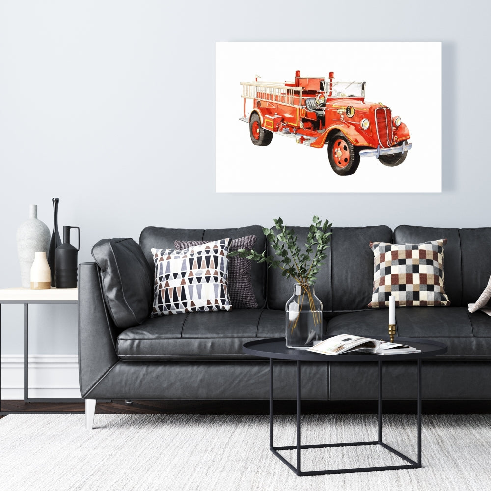 Vintage Fire Truck Canvas | Bedroom Wall Art Decor
