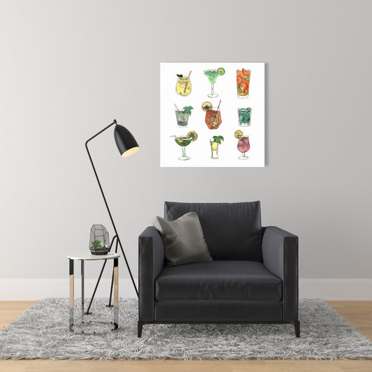 Colorful Cocktails Leaves Blue Canvas - Home Decor Artwork