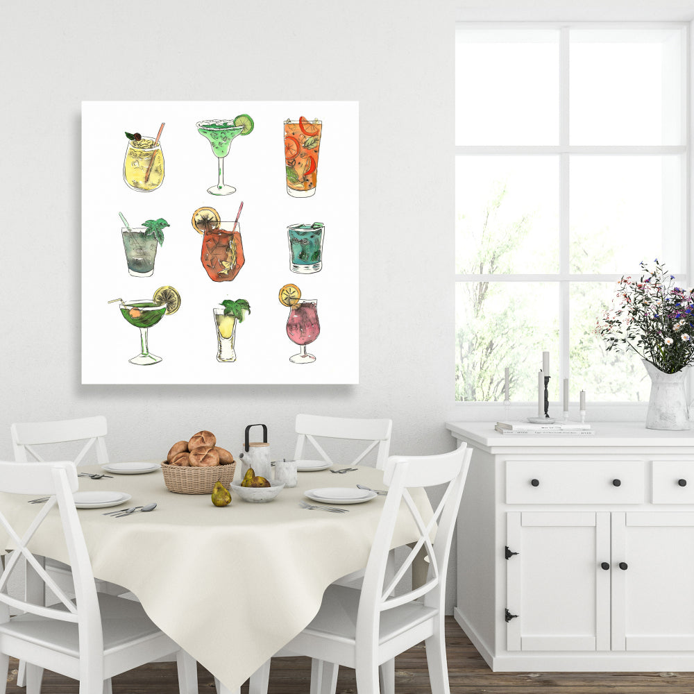 Colorful Cocktails Leaves Blue Canvas - Home Decor Artwork