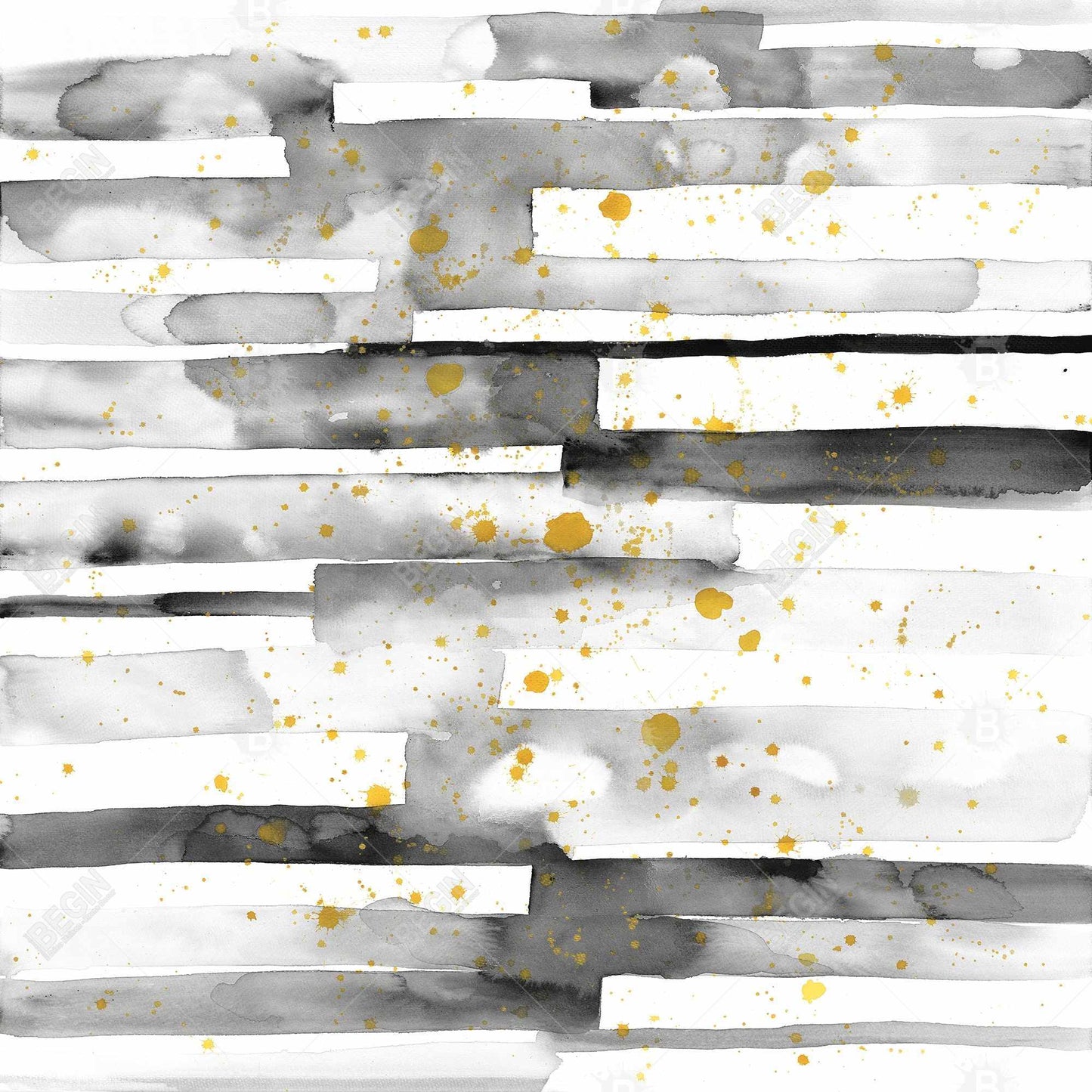 Minimalist White Canvas | Black Stripes Gold Splash Decor