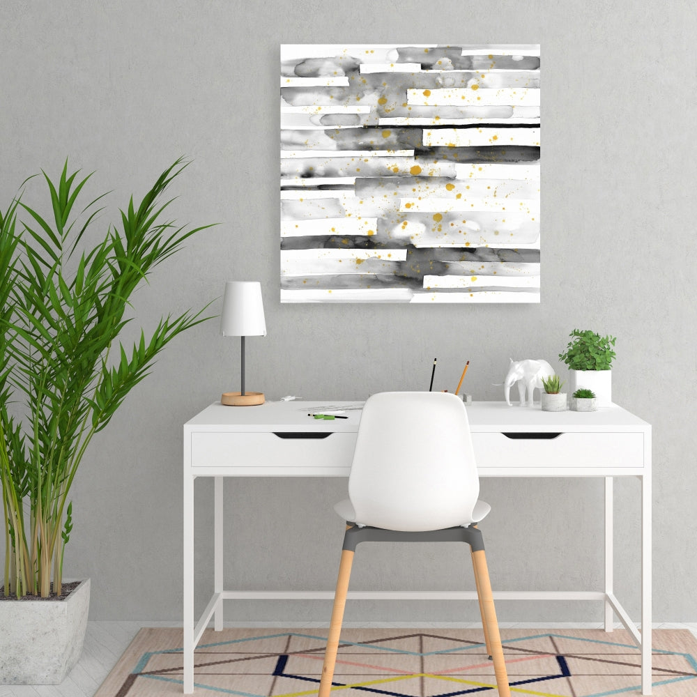 Minimalist White Canvas | Black Stripes Gold Splash Decor