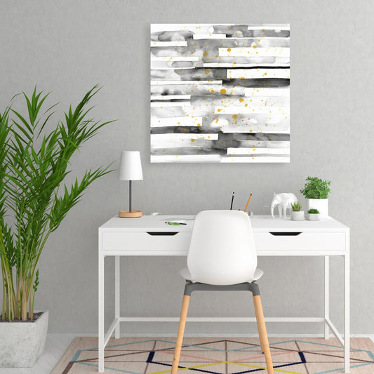 Minimalist White Canvas | Black Stripes Gold Splash Decor