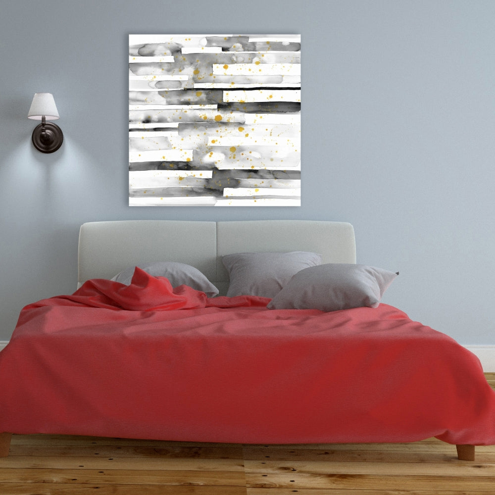Minimalist White Canvas | Black Stripes Gold Splash Decor