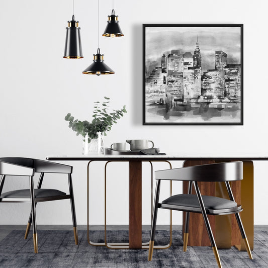 Watercolor Cityscape Canvas - Gray Building Frame Decor