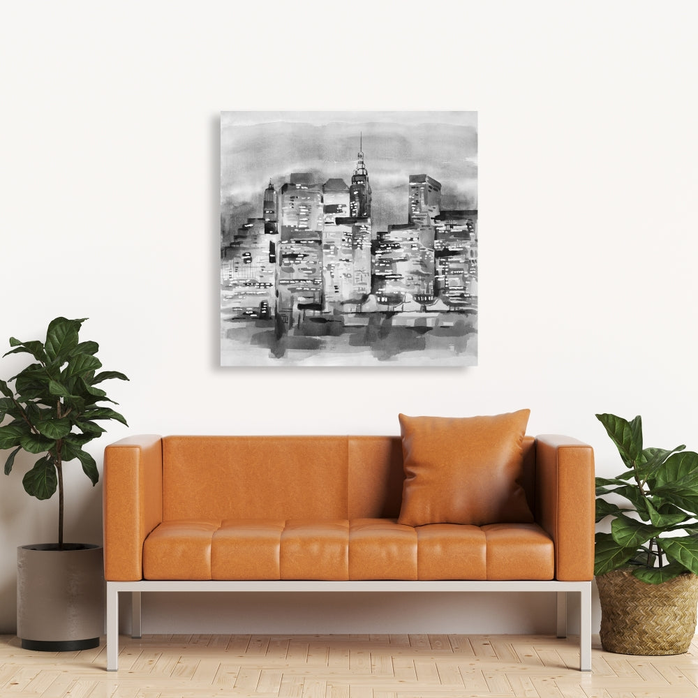 Watercolor Cityscape Canvas - Building Industrial Cities Decor