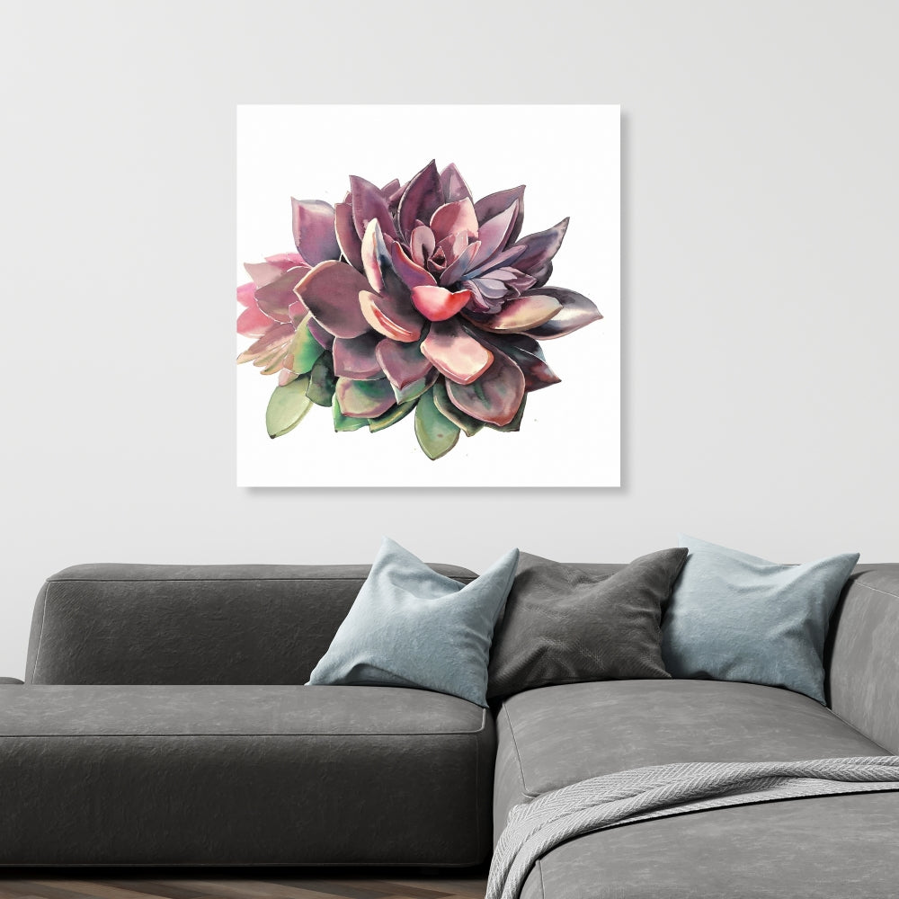 Succulent Purple Floral Canvas | Botanical Bedroom Decor