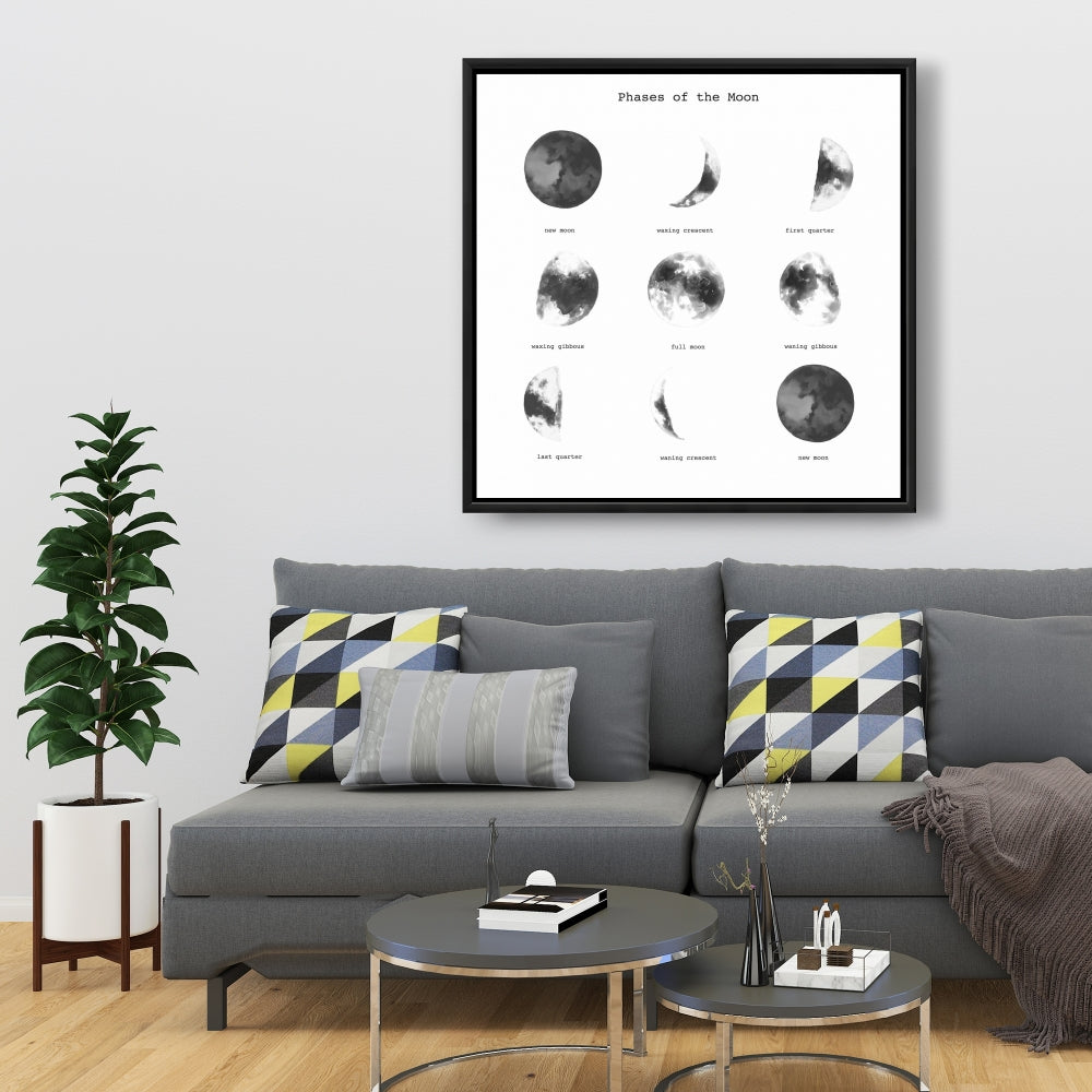 Toile Phases de la Lune | Décoration murale minimaliste pour chambre à coucher