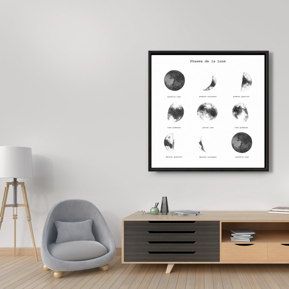Toile minimaliste « Phases de la Lune » | Décor avec cadre blanc