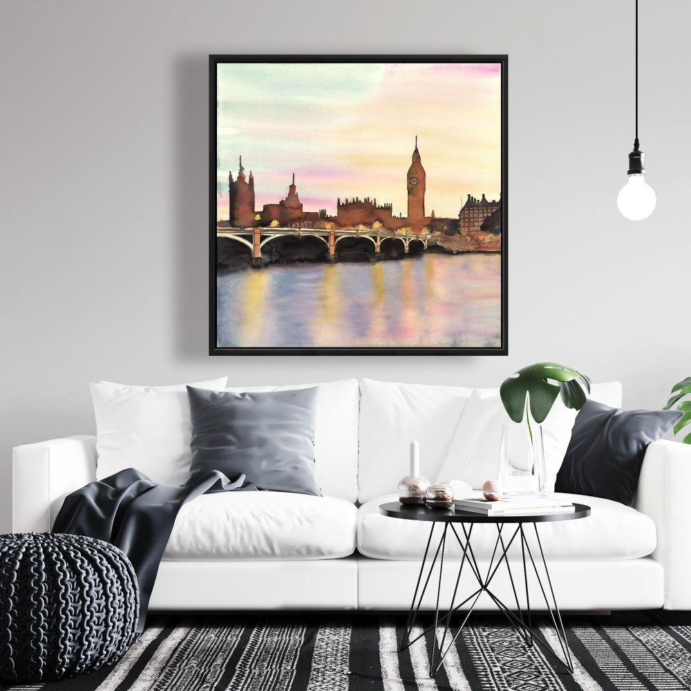 Blue Building Framed Canvas - Sunset on Big Ben Home Decor