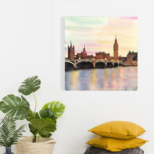 Coucher de soleil sur Big Ben | Toile « Villes bleues » | Décoration d'intérieur