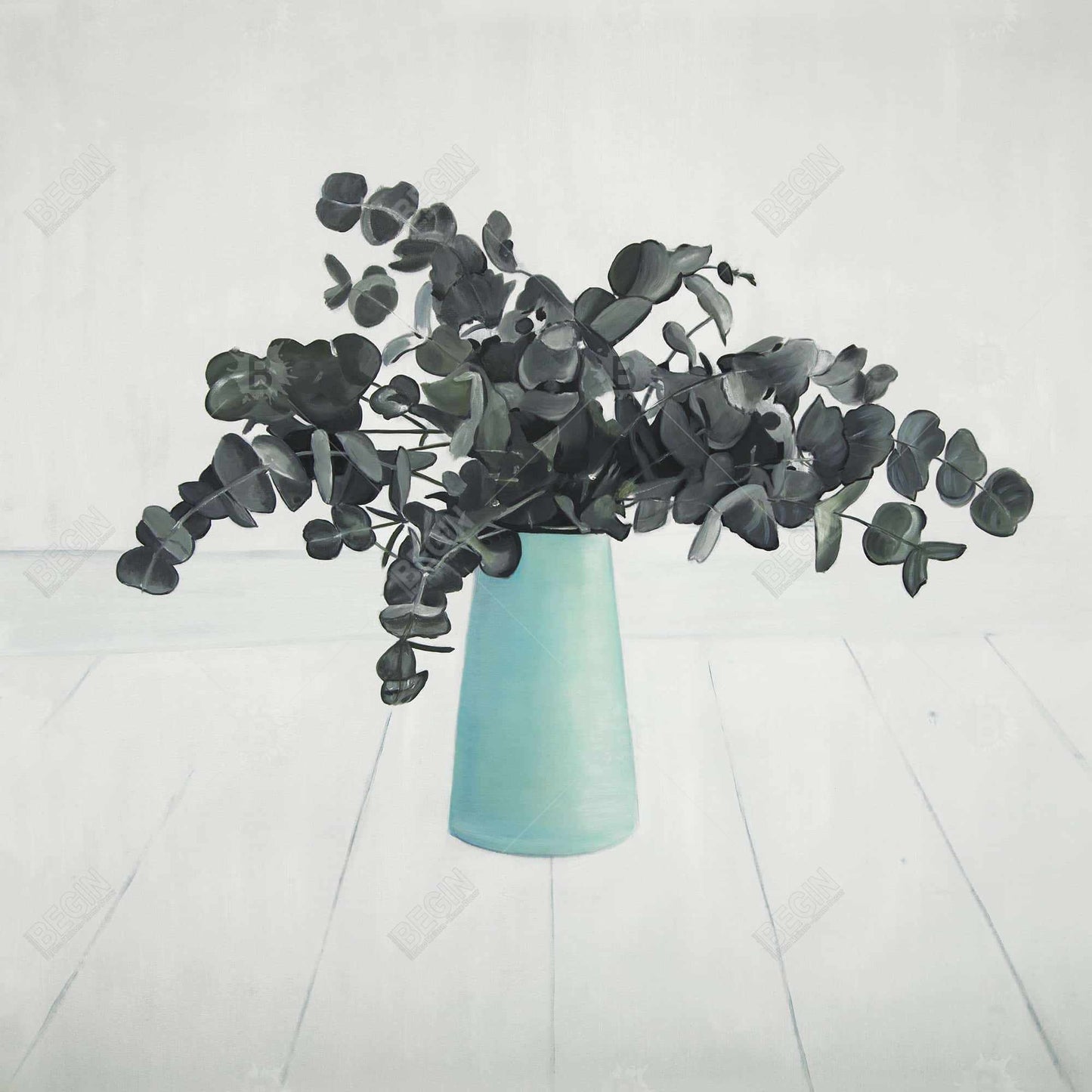 White Floral Botanical Framed Canvas - Bouquet of Eucalyptus