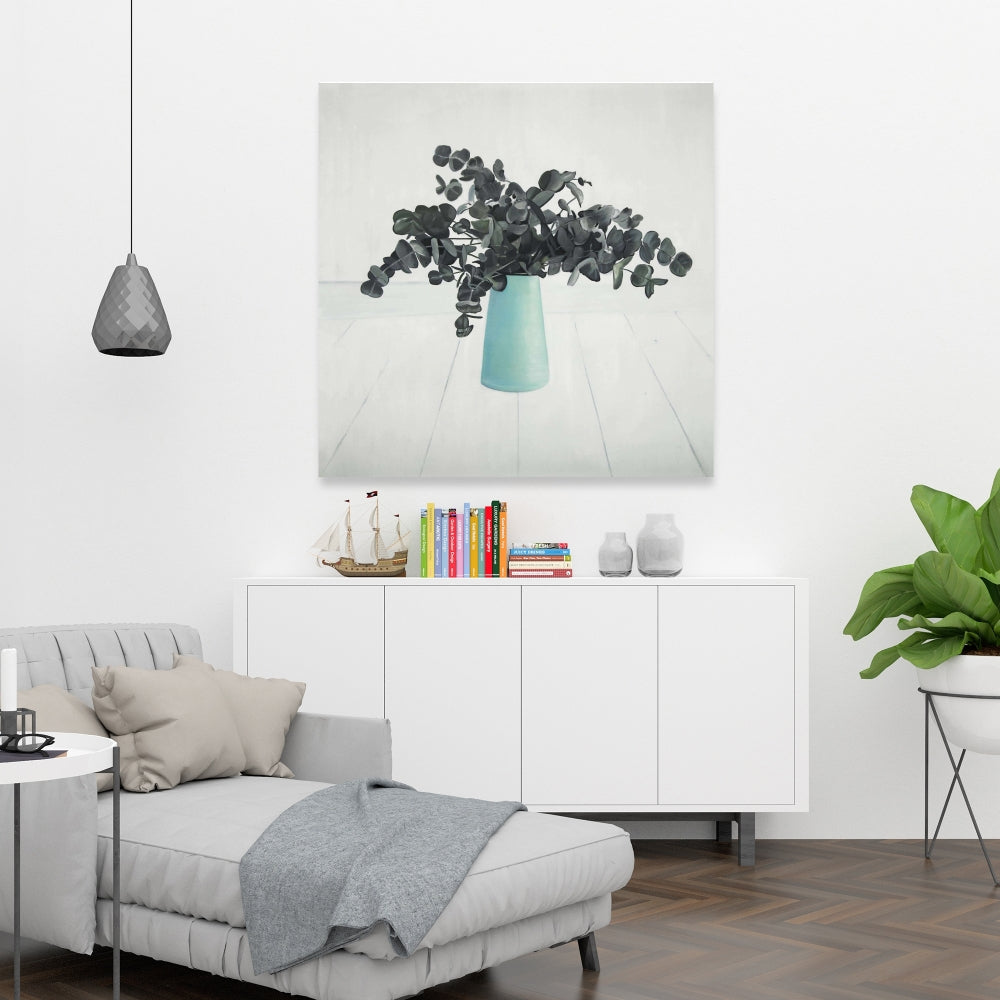 Bouquet of Eucalyptus Canvas | Botanical White Bedroom Decor