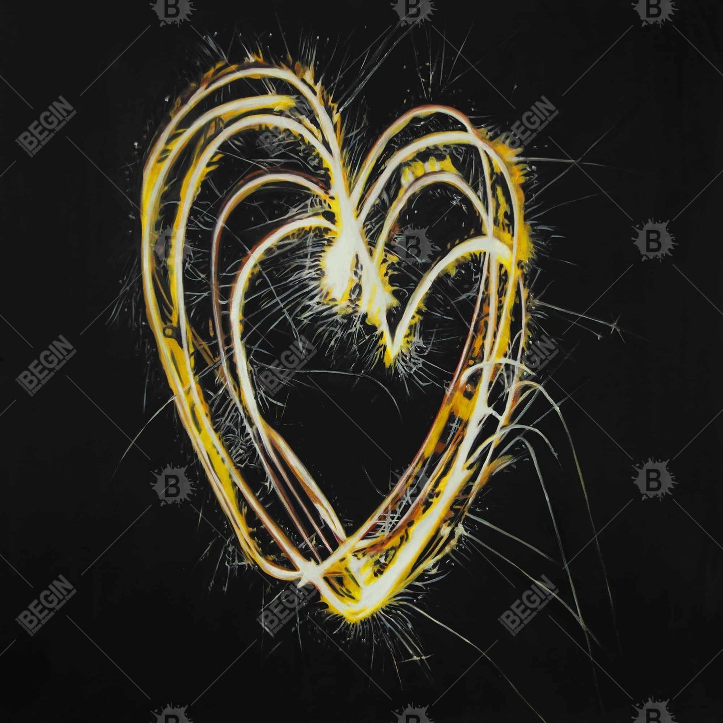 Retro Yellow Canvas Fireworks Heart | Home Decor Wall Art