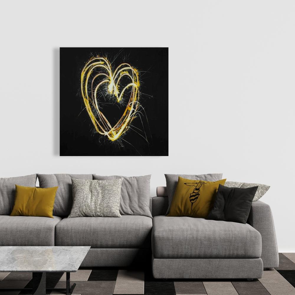 Retro Yellow Canvas Fireworks Heart | Home Decor Wall Art