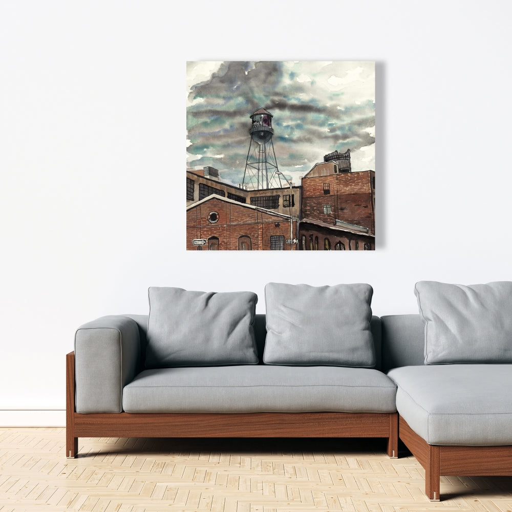 Water Tower in Williamsburg Canvas - Industrial Bedroom Decor