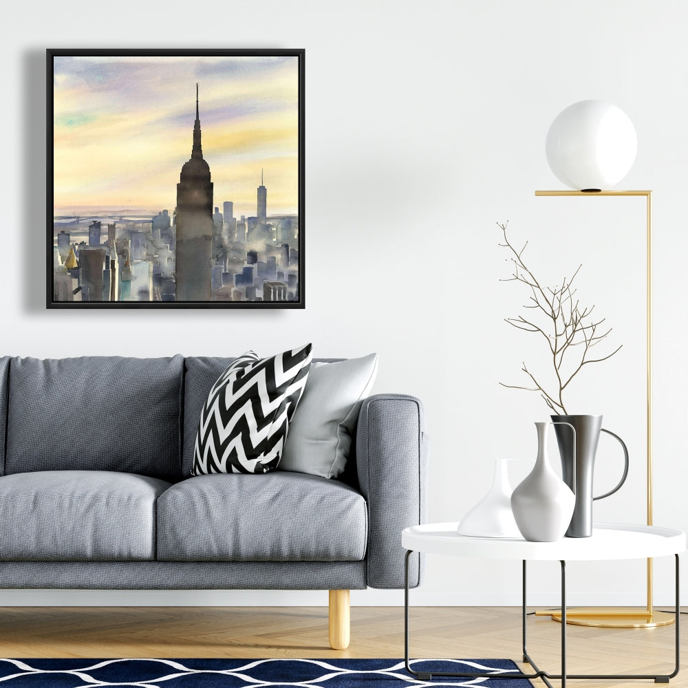 Toile de salle de bain bleue Coucher de soleil sur New York | Décoration d'intérieur