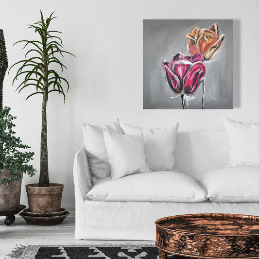 Toile Tulipes abstraites | Décoration murale florale et botanique pour la cuisine