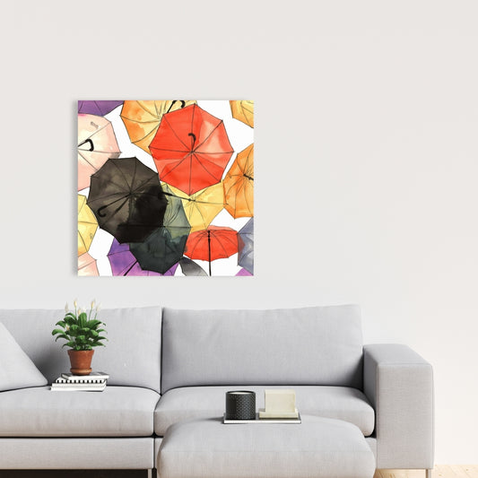 Toile Parapluies suspendus | Décoration de salon rouge aux formes