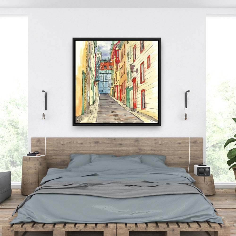 Lane in le petit champlain Canvas | Framed Livingroom Wall Art