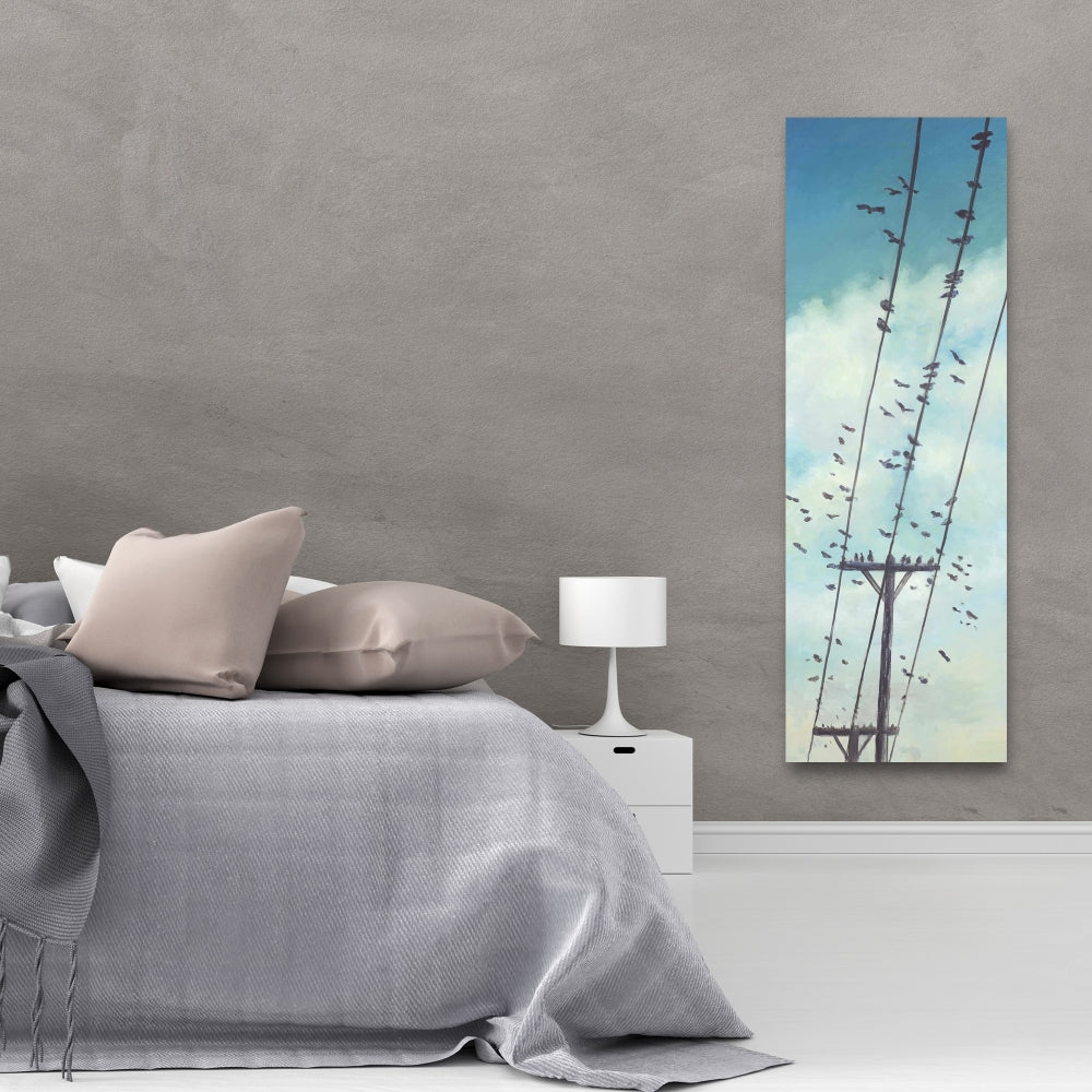 Blue Canvas Wall Art - Birds on Wire | Contemporary Home Decor