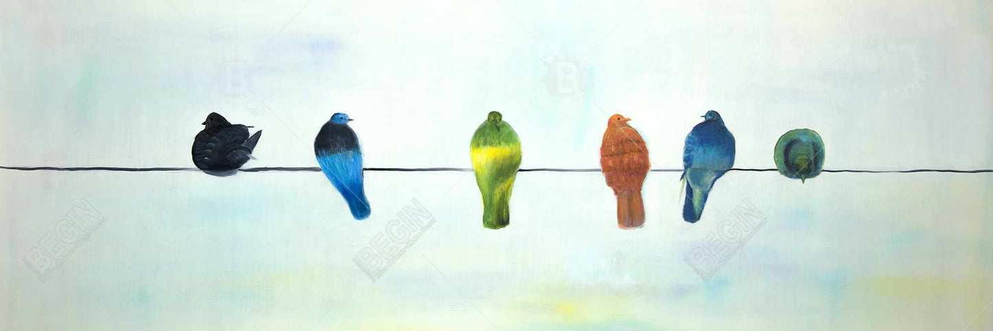 Perched Abstract Birds | Blue Canvas Art | Home Decor