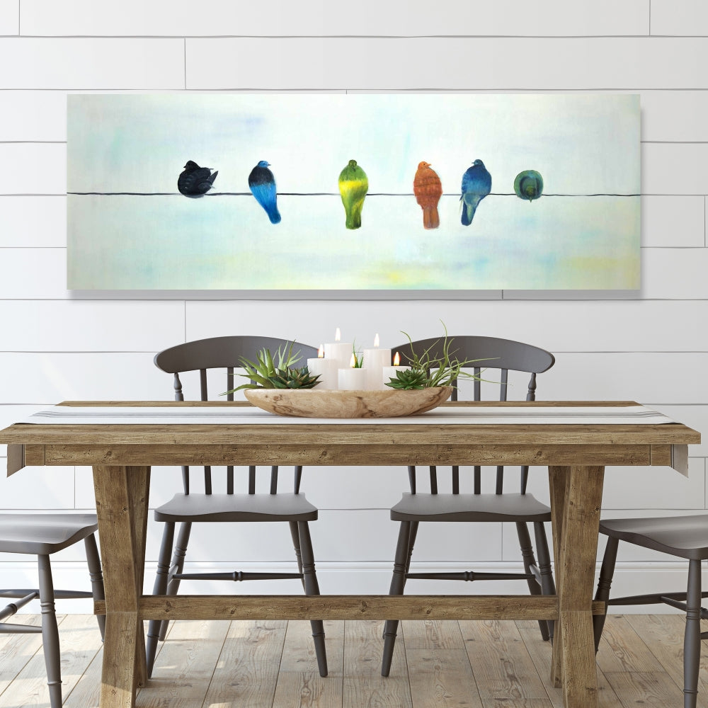 Perched Abstract Birds | Blue Canvas Art | Home Decor