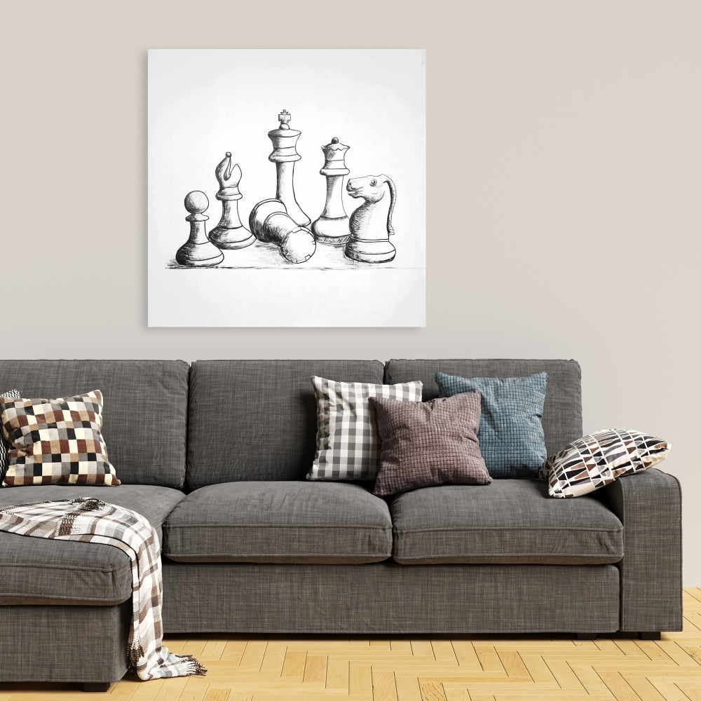 Minimalist White Chess Game Pieces Canvas | Home Decor