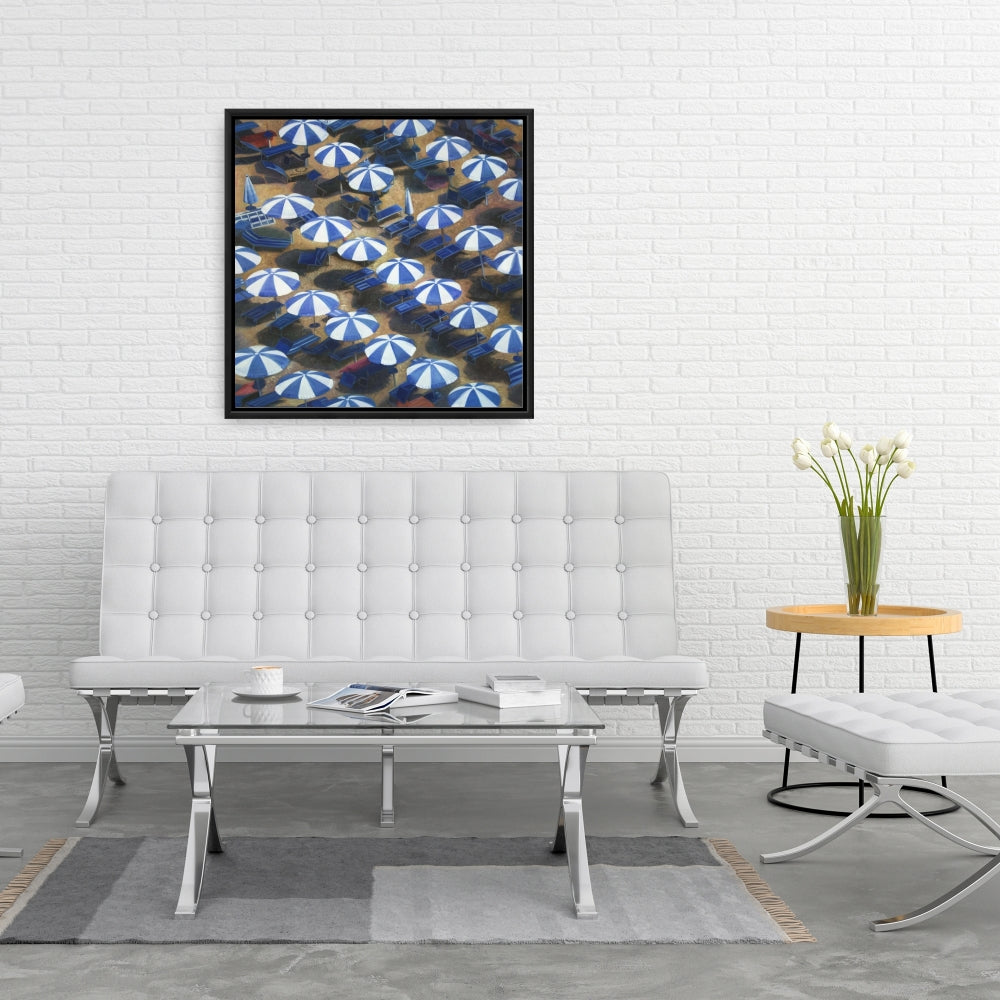 Toile encadrée « Parasols de plage bleu côtier » | Décoration d'intérieur