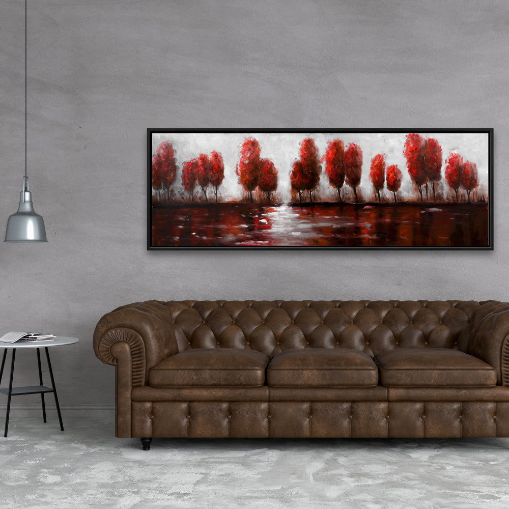 Red Trees Gray Framed Canvas - Contemporary Home Decor Art
