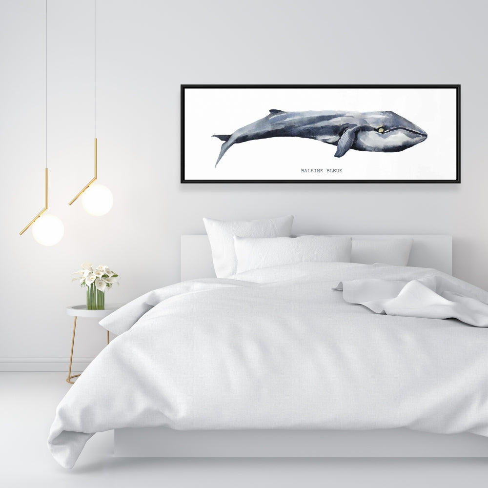 Toile encadrée bleue représentant une baleine – Décoration d'intérieur à thème animal aquatique