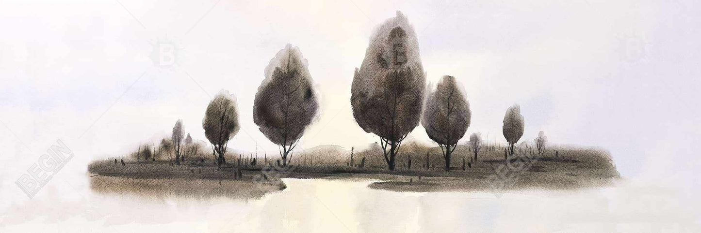 Toile Paysage abstrait avec arbres | Décoration d'intérieur encadrée bleue