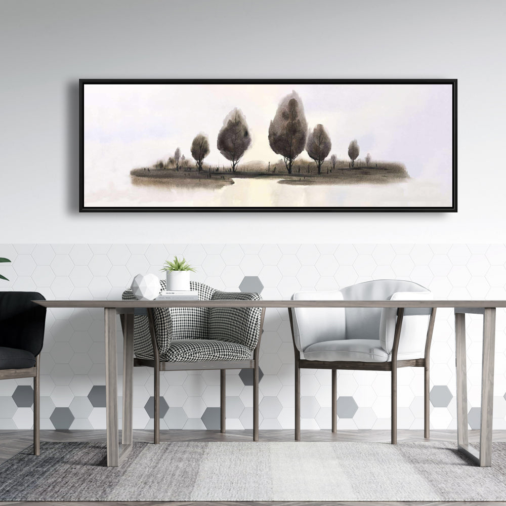 Toile Paysage abstrait avec arbres | Décoration d'intérieur encadrée bleue