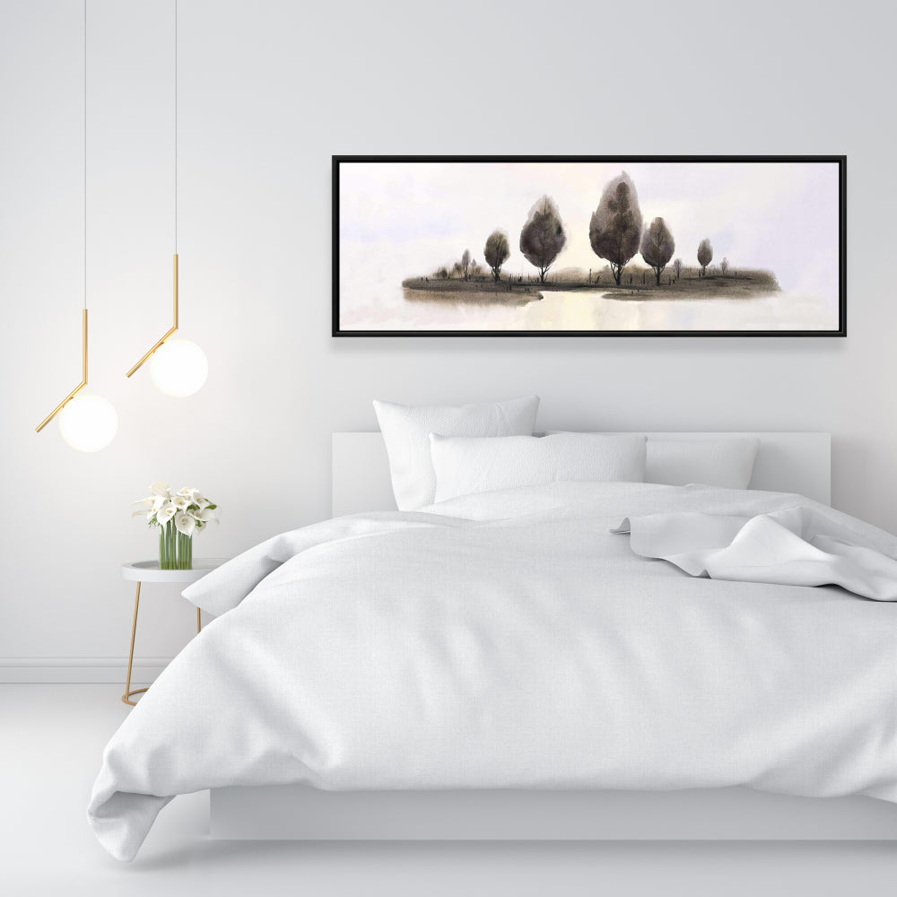 Toile Paysage abstrait avec arbres | Décoration d'intérieur encadrée bleue