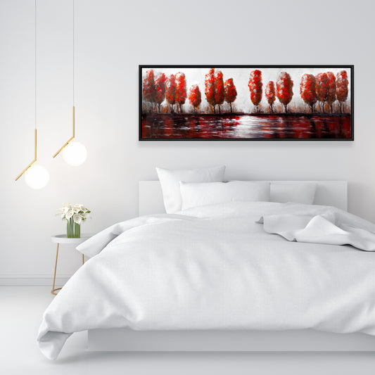 Red Trees by the Lake | Framed Canvas Art for Home Decor