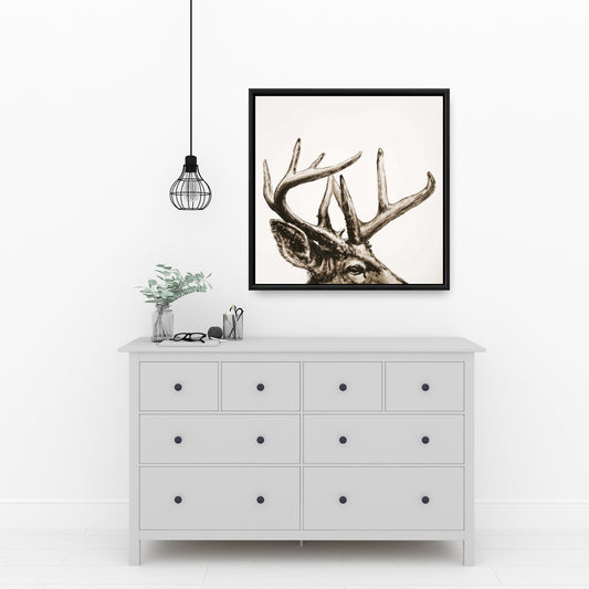 Roe Deer Plume Sepia Framed Canvas | Beige Animal Wall Art