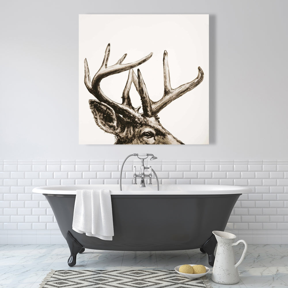 Roe Deer Plume Sepia Canvas | Living Room Wall Art Decor