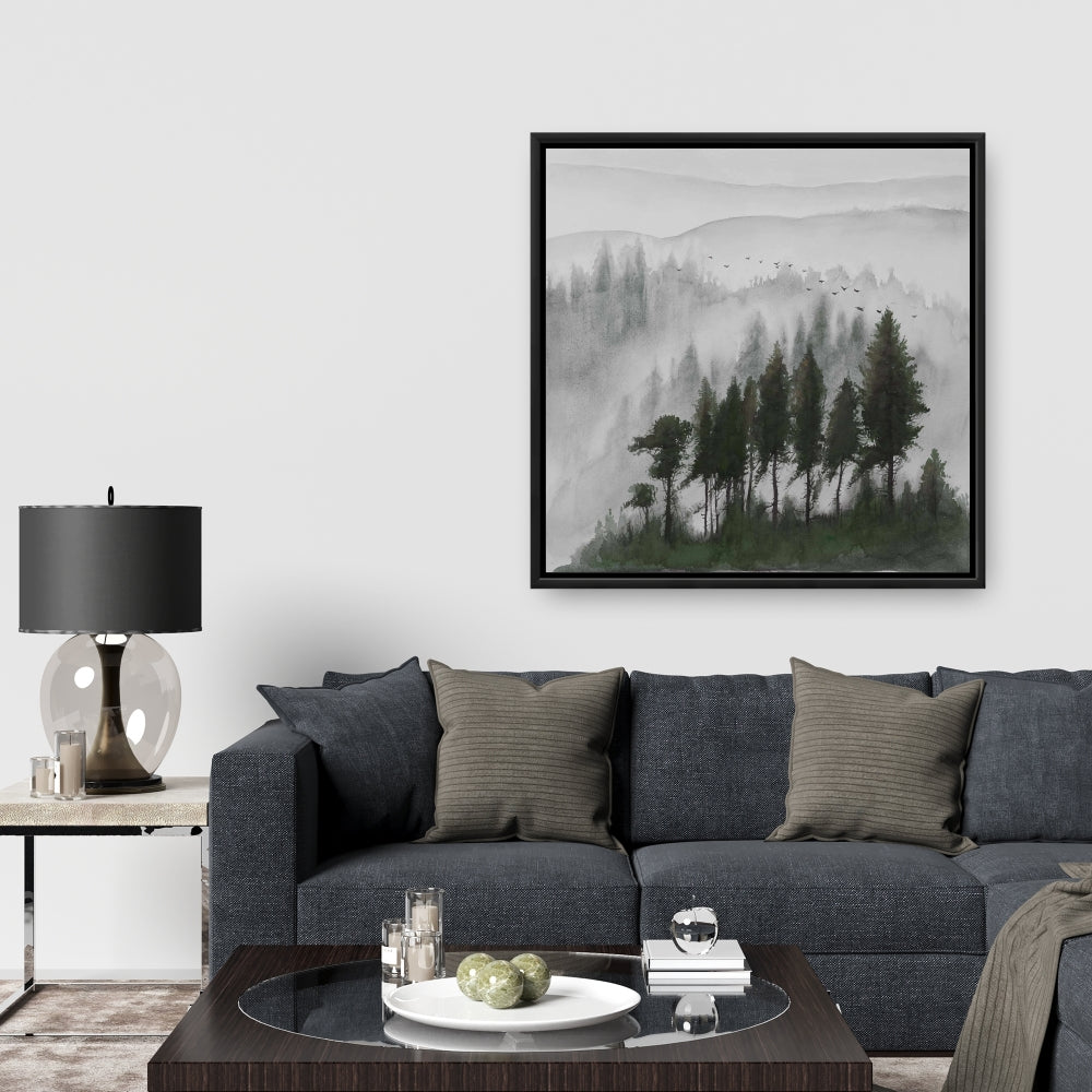Mountains Landscape Dark Watercolor Canvas | Livingroom Decor
