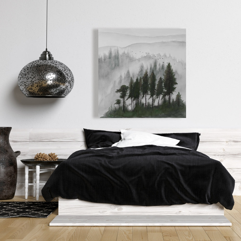 Brown Minimalist Canvas | Dark Watercolor Mountains Decor