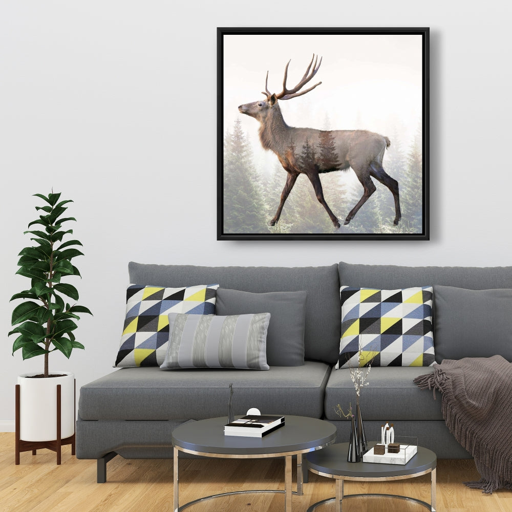Large Plume Roe Deer Canvas | Green Frame | Home Decor