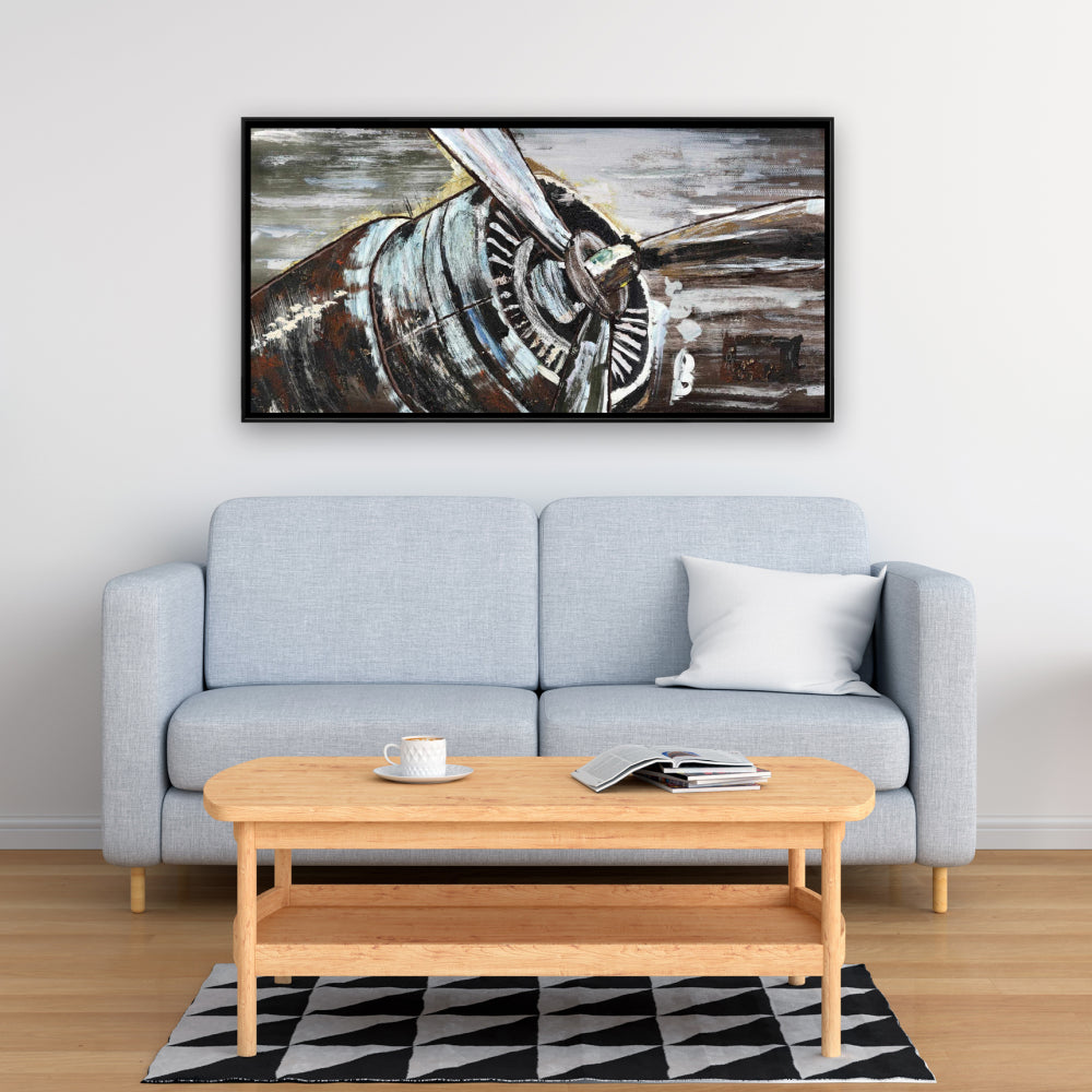 Brown Aviation Livingroom Framed Canvas | Airplane Propeller Decor