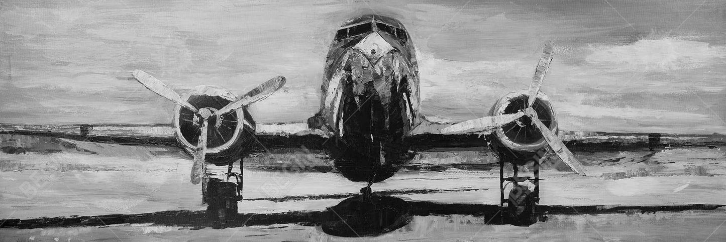 Grayscale Plane Canvas | Industrial Living Room Decor