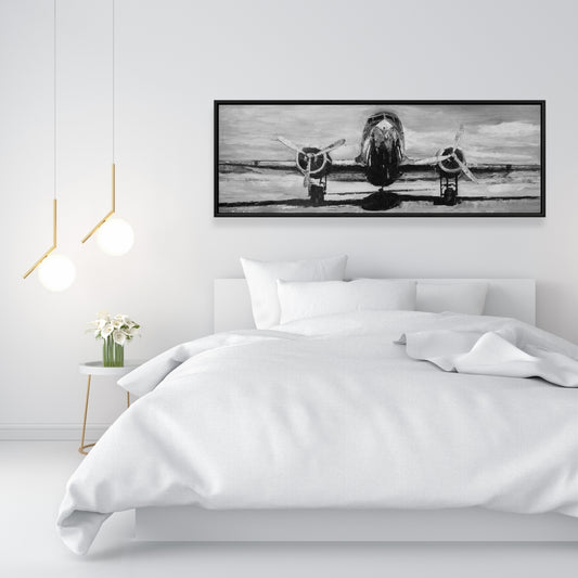 Grayscale Plane Canvas | Industrial Living Room Decor