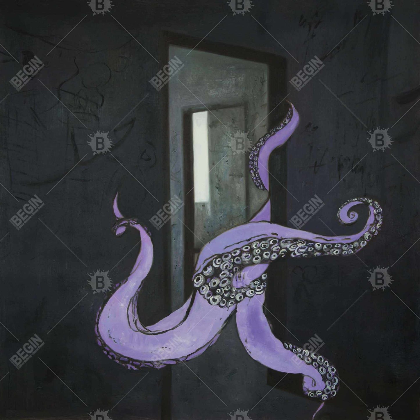 Octopus Street Art Canvas - Gray Industrial Aquatic Decor